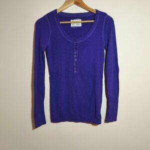 y2k Aeropostale Cotton Blend Knit Henley Sweater Top sz M Purple Blue Cozy Layer